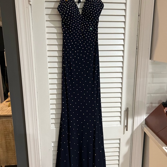 Navy with Silver Rhinestones Prom Dress (Jovani 1114 Navy) - Picture 3 of 5